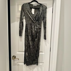 NWT Olive Velour faux wrap dress